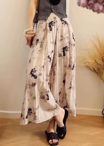 Loose Waist Cotton Leg Pockets Elastic Print Pants Summer Wide FashionChic