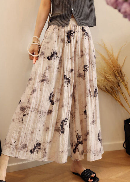 Loose Waist Cotton Leg Pockets Elastic Print Pants Summer Wide FashionChic