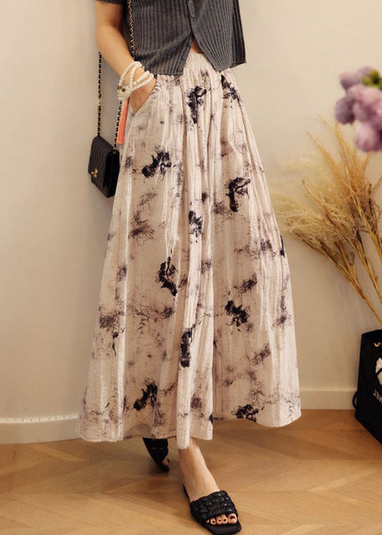 Loose Waist Cotton Leg Pockets Elastic Print Pants Summer Wide FashionChic