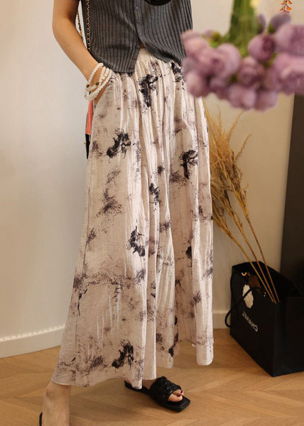 Loose Waist Cotton Leg Pockets Elastic Print Pants Summer Wide FashionChic