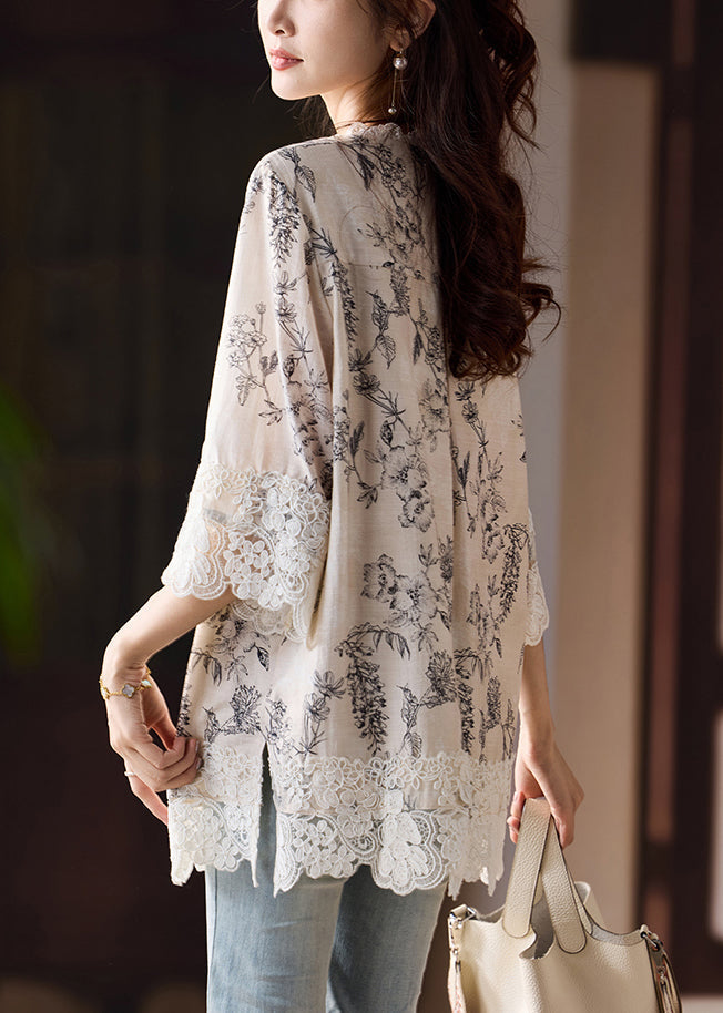 Side Blouses Loose Patchwork Open Cotton Lace Print Bracelet FashionChic
