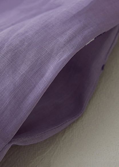 Loose Purple Embroidered Button Pockets Cotton Dress Summer VV010 HS-SDL240627