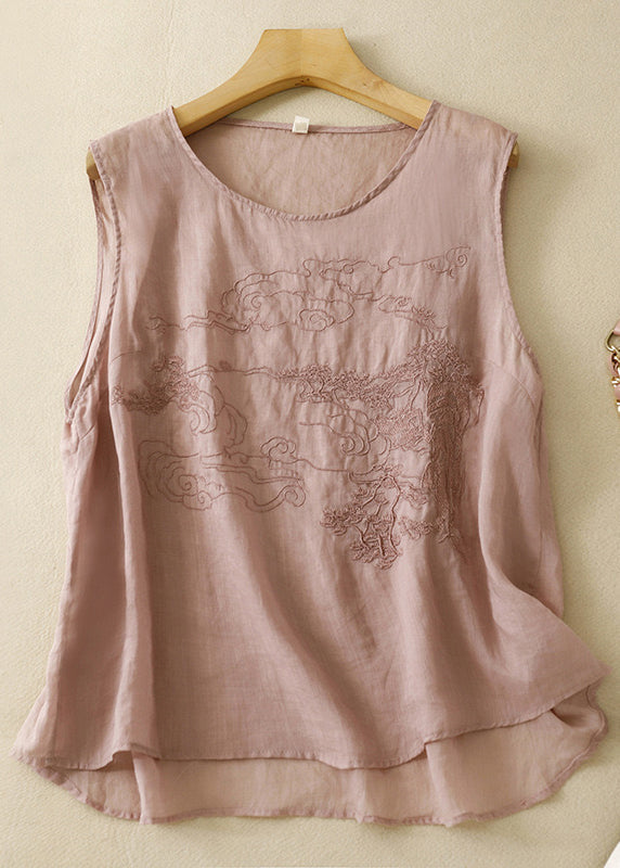 Loose Purple Embroidered Solid Cotton Tank Sleeveless GG025 MZF-VTP240610