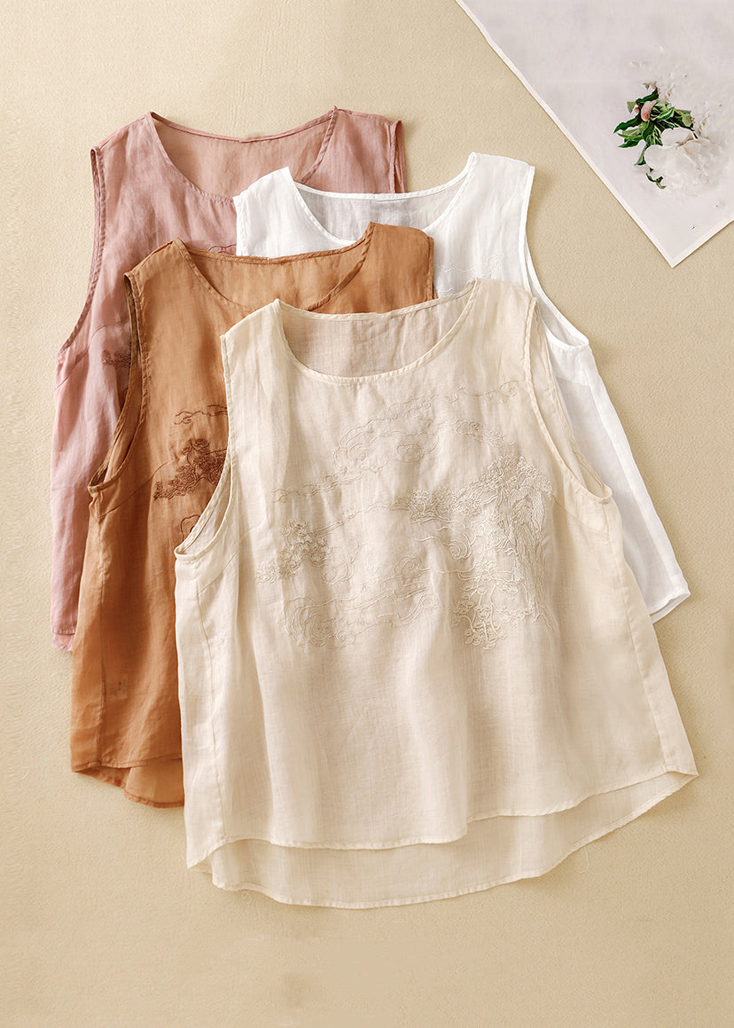 Loose Purple Embroidered Solid Cotton Tank Sleeveless GG025 MZF-VTP240610