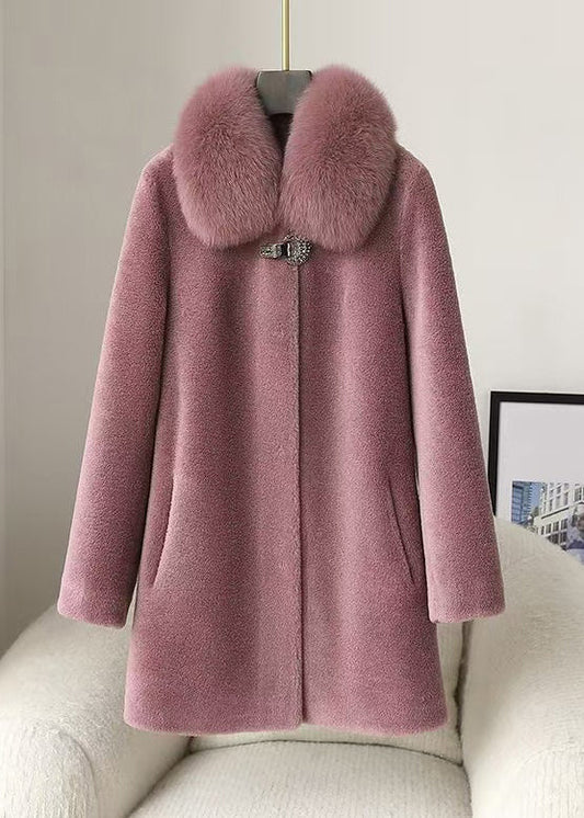 Loose Purple Fur Collar Button Woolen Coats Winter RC013 ABC1