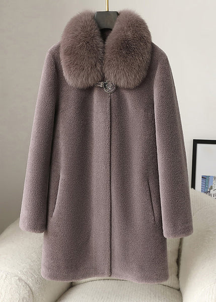 Loose Purple Fur Collar Button Woolen Coats Winter RC013 ABC1