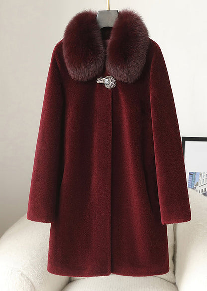 Loose Purple Fur Collar Button Woolen Coats Winter RC013 ABC1