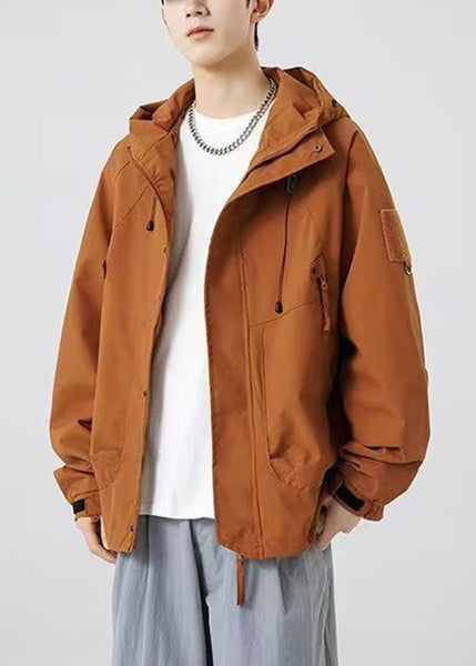 Hooded Loose Cotton Men Drawstring Pockets Purple Spring Coat FashionChic