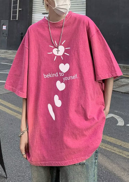 Sleeve Shirt Purple Letter Half T Print Cotton Men Loose Love FashionChic