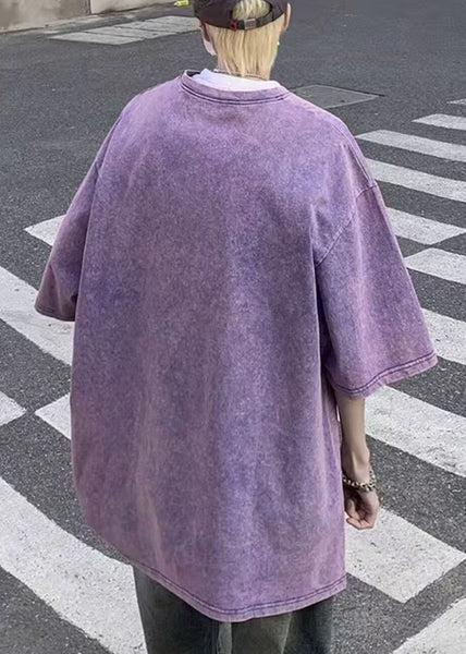 Sleeve Shirt Purple Letter Half T Print Cotton Men Loose Love FashionChic