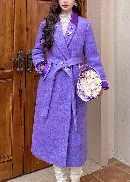 Loose Purple Notched Tie Waist Woolen Coats Winter WM004 ABC