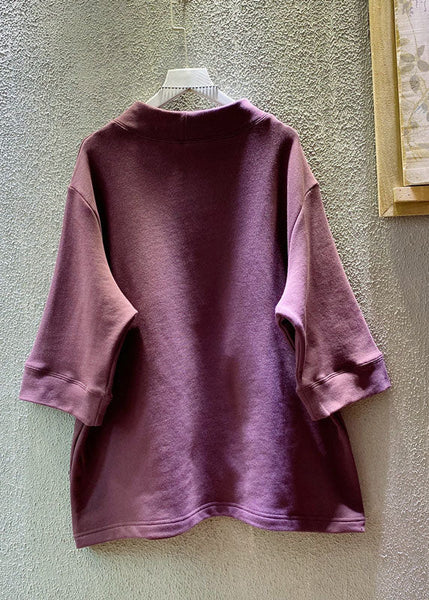 Loose Purple O-Neck Graphic Pockets Sweatshirts Summer BV022 MZF-HTP240702