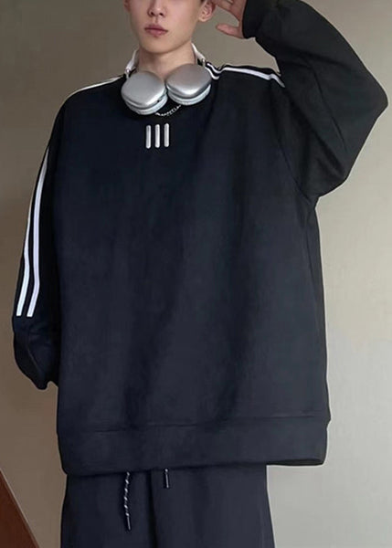 Loose Purple O Neck Patchwork Cotton Men Pullover Sweatshirt Fall EQ041 ABC