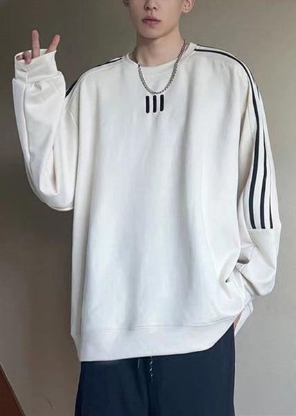 Loose Purple O Neck Patchwork Cotton Men Pullover Sweatshirt Fall EQ041 ABC