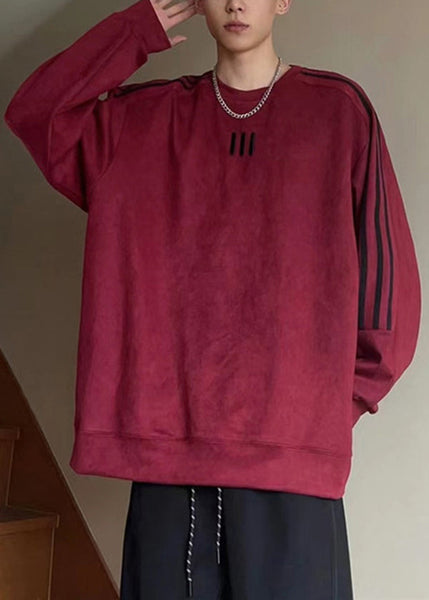 Loose Purple O Neck Patchwork Cotton Men Pullover Sweatshirt Fall EQ041 ABC