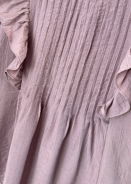 Summer Purple Cotton O Loose Blouse Wrinkled Neck FashionChic