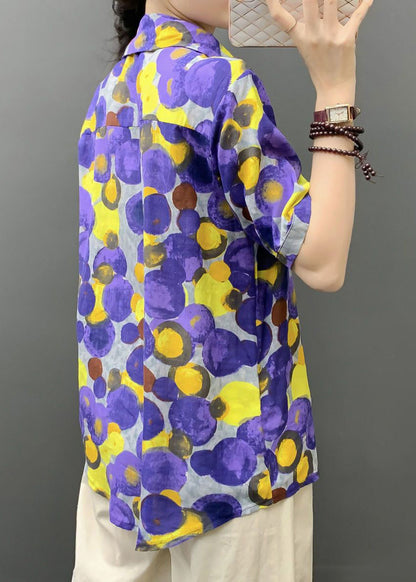 Loose Purple Peter Pan Collar Dot Cotton Shirts Summer AU1039 MZF-240903
