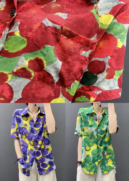 Loose Purple Peter Pan Collar Dot Cotton Shirts Summer AU1039 MZF-240903