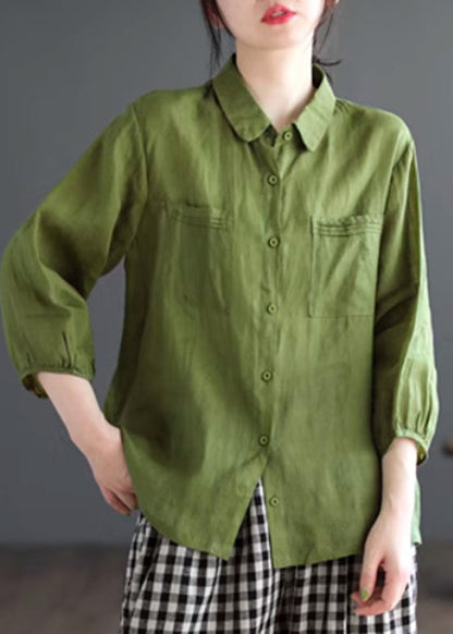 Loose Purple Peter Pan Collar Patchwork Button Solid Ramie Shirt Long Sleeve UU022 OM-MM240820