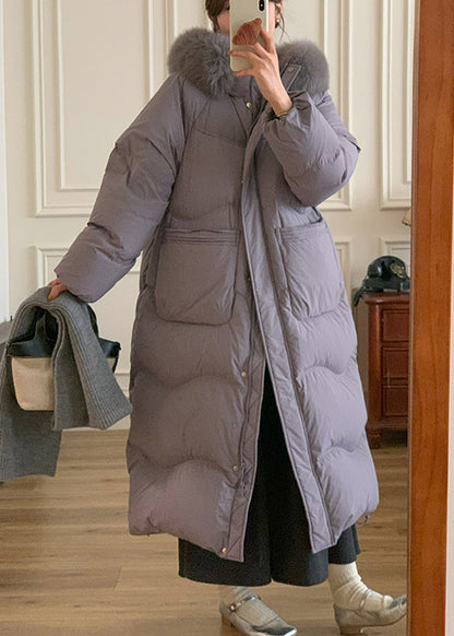 Loose Purple Pockets Patchwork Zippered Long Parka Winter RD013 ABC