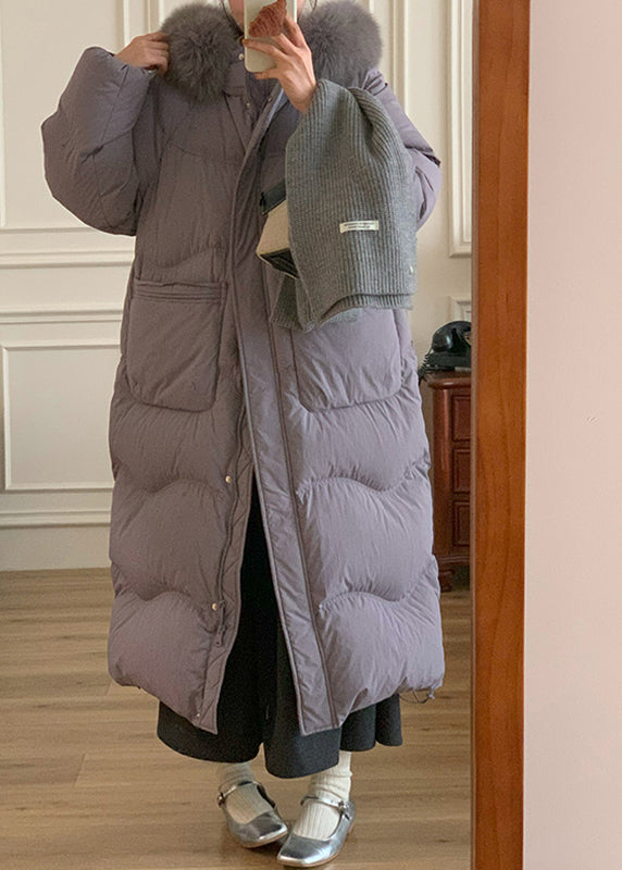 Loose Purple Pockets Patchwork Zippered Long Parka Winter RD013 ABC