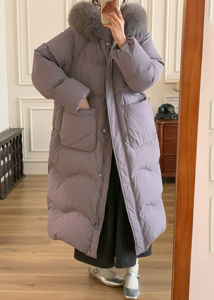 Loose Purple Pockets Patchwork Zippered Long Parka Winter RD013 ABC