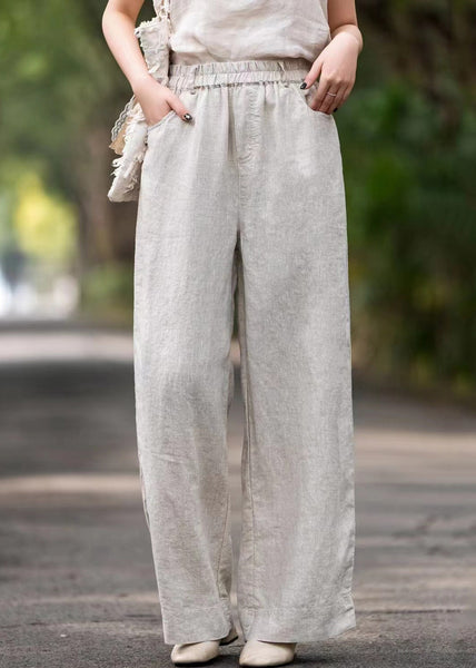 Pants Loose Pockets Solid Elastic Summer Waist Purple Linen FashionChic