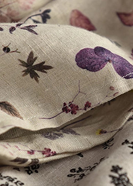 Loose Drawstring Linen Crop Summer Print Purple Pants FashionChic