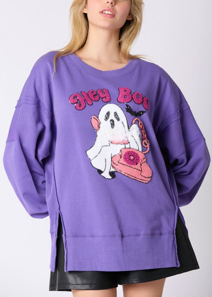 Loose Purple Sequins Side Open Cotton Sweatshirt Long Sleeve AE1003 OM-HW240901