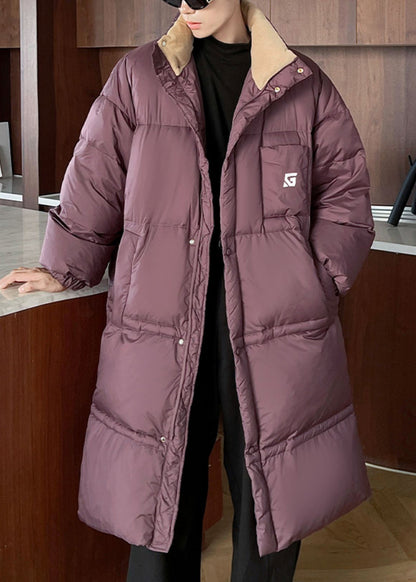Loose Purple Stand Collar Pockets Duck Down Men Down Coat Winter RJ011 ABC