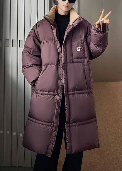 Loose Purple Stand Collar Pockets Duck Down Men Down Coat Winter RJ011 ABC