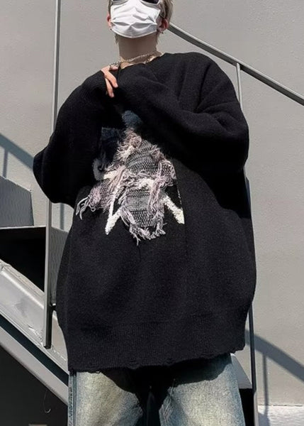 Loose Purple Tasseled Hole Knit Men Sweater Winter RC035 ABC