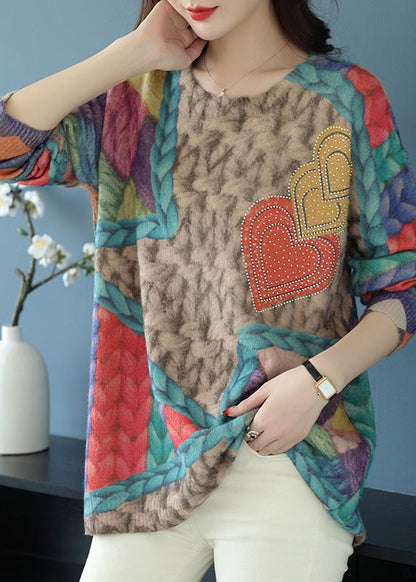 Loose Rainbow O Neck Print Patchwork Wool Knit Tops Spring TB028