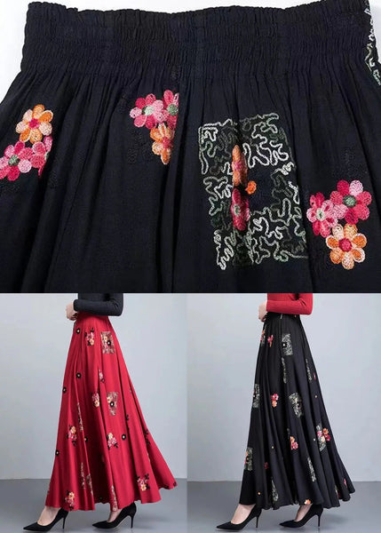 Loose Red Embroidered High Waist Patchwork Cotton Skirt Fall Ada Fashion