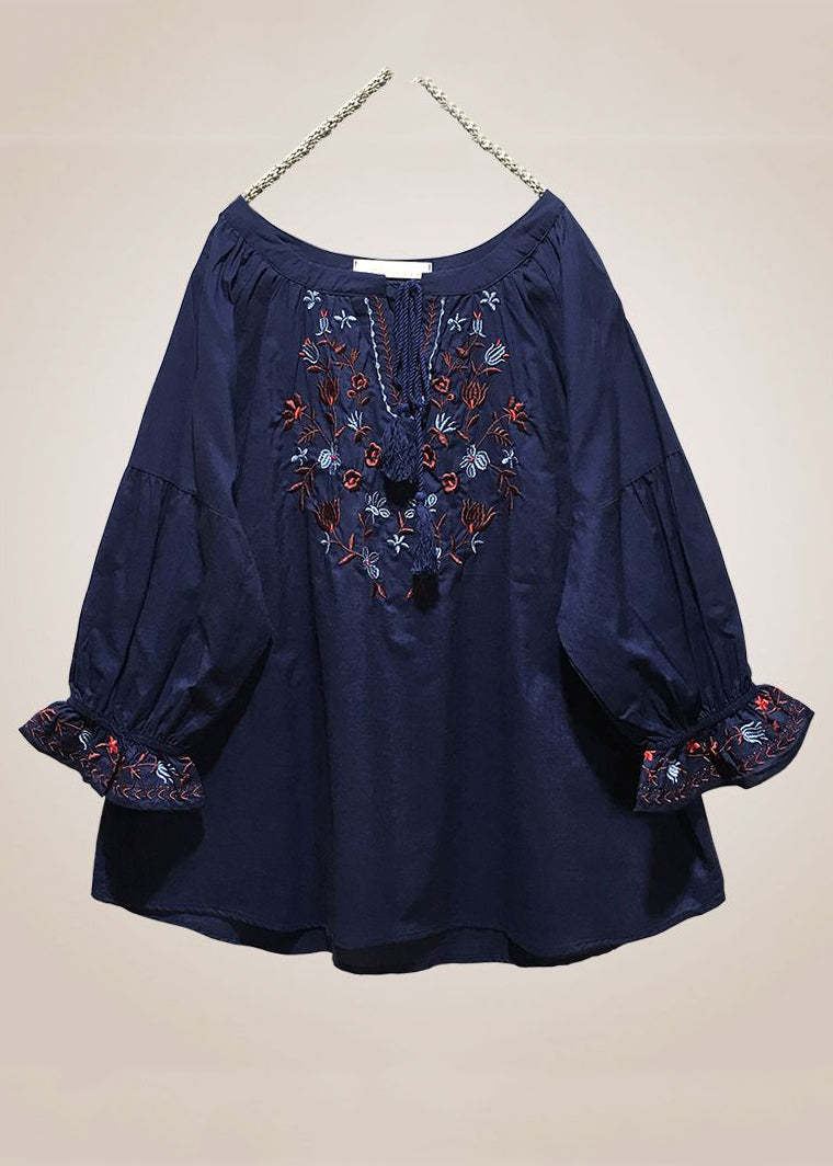 Loose Red Embroidered Lace Up Cotton Shirt Long Sleeve VV016 HS-LTP240627
