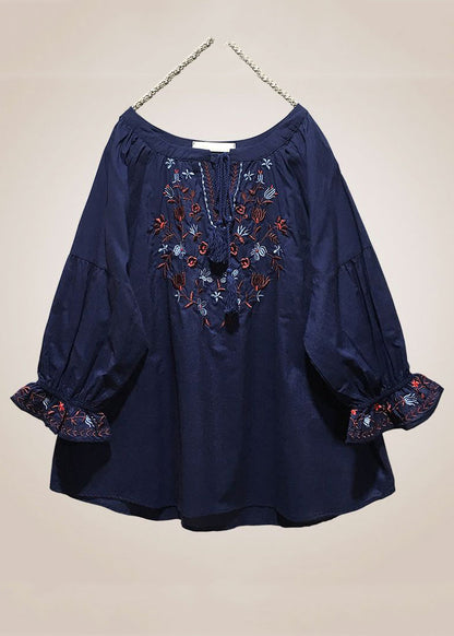 Loose Red Embroidered Lace Up Cotton Shirt Long Sleeve VV016 HS-LTP240627