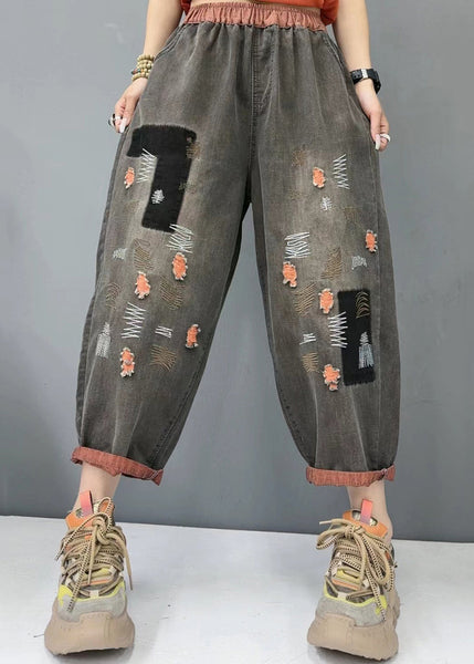 Loose Red High Waisted Embroidered Ripped Jeans Summer AP097 GK-CPTS240718