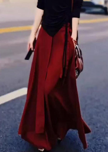 Loose High Lace Waist Up Pockets Red Skirt Summer FashionChic