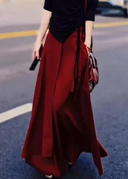 Loose High Lace Waist Up Pockets Red Skirt Summer FashionChic