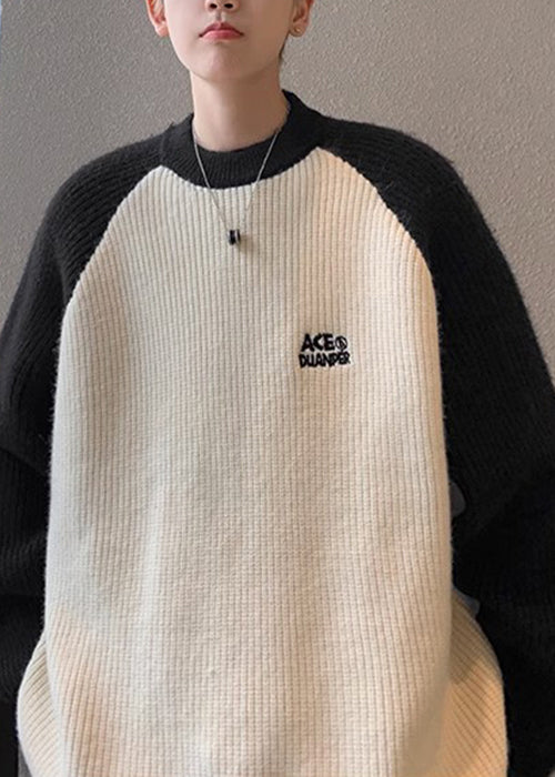 Loose Red Letter Patchwork Knit Men Sweater Winter QF035 MENSW241016