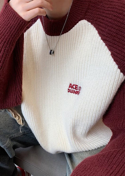 Loose Red Letter Patchwork Knit Men Sweater Winter QF035 MENSW241016