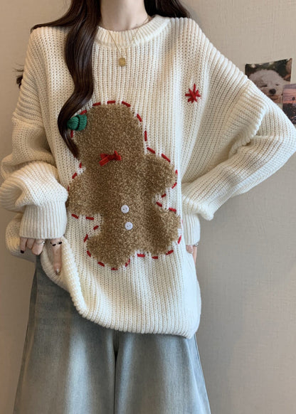 Loose Red O Neck Embroidered Thick Christmas Knit Sweater Winter RG027 ABC