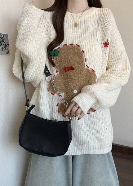 Loose Red O Neck Embroidered Thick Christmas Knit Sweater Winter RG027 ABC