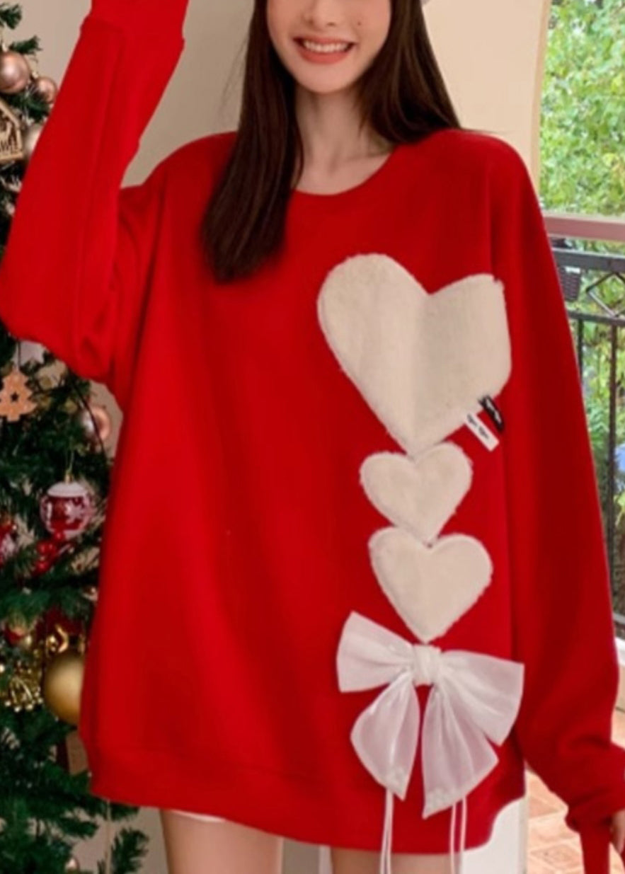 Loose Red O-Neck Love Bow Knit Sweaters Spring YW047 ABC