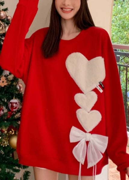 Loose Red O-Neck Love Bow Knit Sweaters Spring YW047 ABC