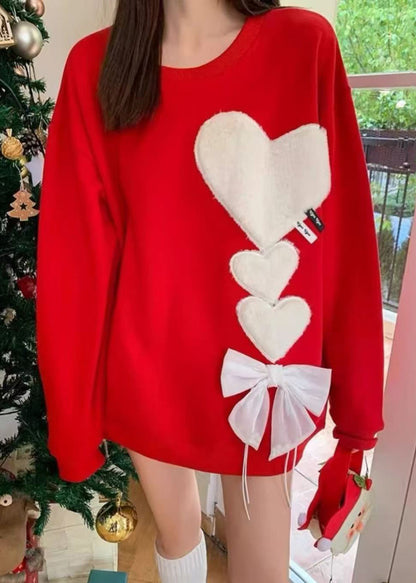 Loose Red O-Neck Love Bow Knit Sweaters Spring YW047 ABC