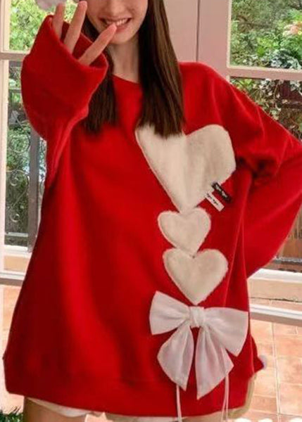 Loose Red O-Neck Love Bow Knit Sweaters Spring YW047 ABC