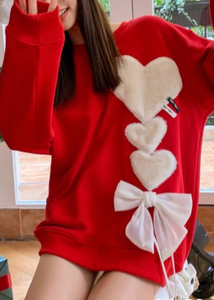 Loose Red O-Neck Love Bow Knit Sweaters Spring YW047 ABC