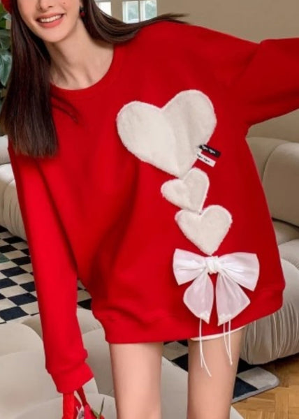 Loose Red O-Neck Love Bow Knit Sweaters Spring YW047 ABC