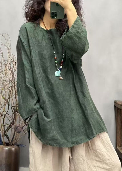 Ppen Linen Neck Red T Fall Loose Shirts O Side FashionChic